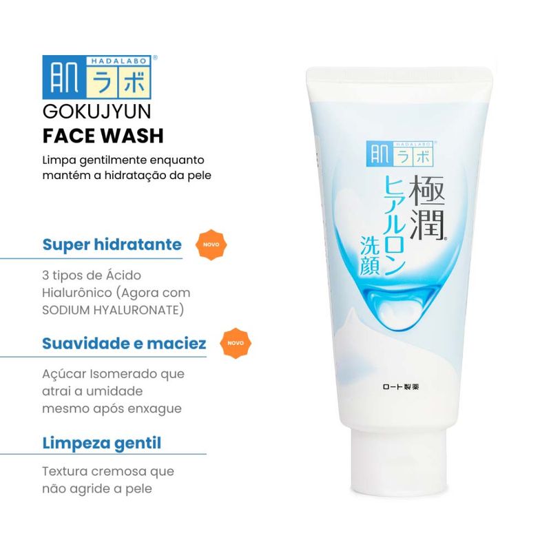Gokujyun Face Wash - Sabonete Hidratante Facial com Ácido Hialurônico 100g, Hada Labo