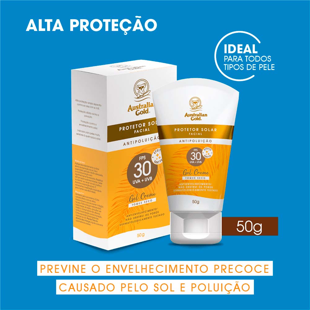 Protetor Solar Facial Australian Gold Antipoluição FPS30