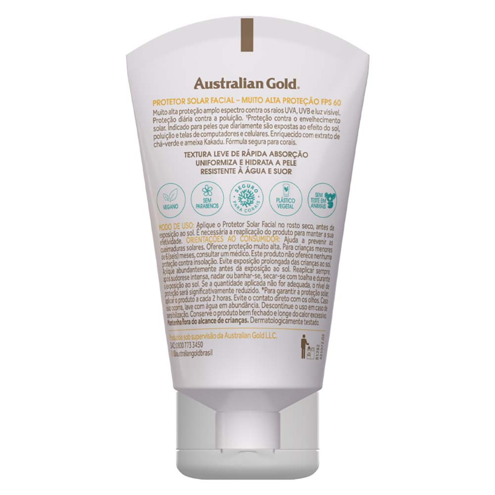 Protetor solar Facial com Cor Gel Creme Australian Gold