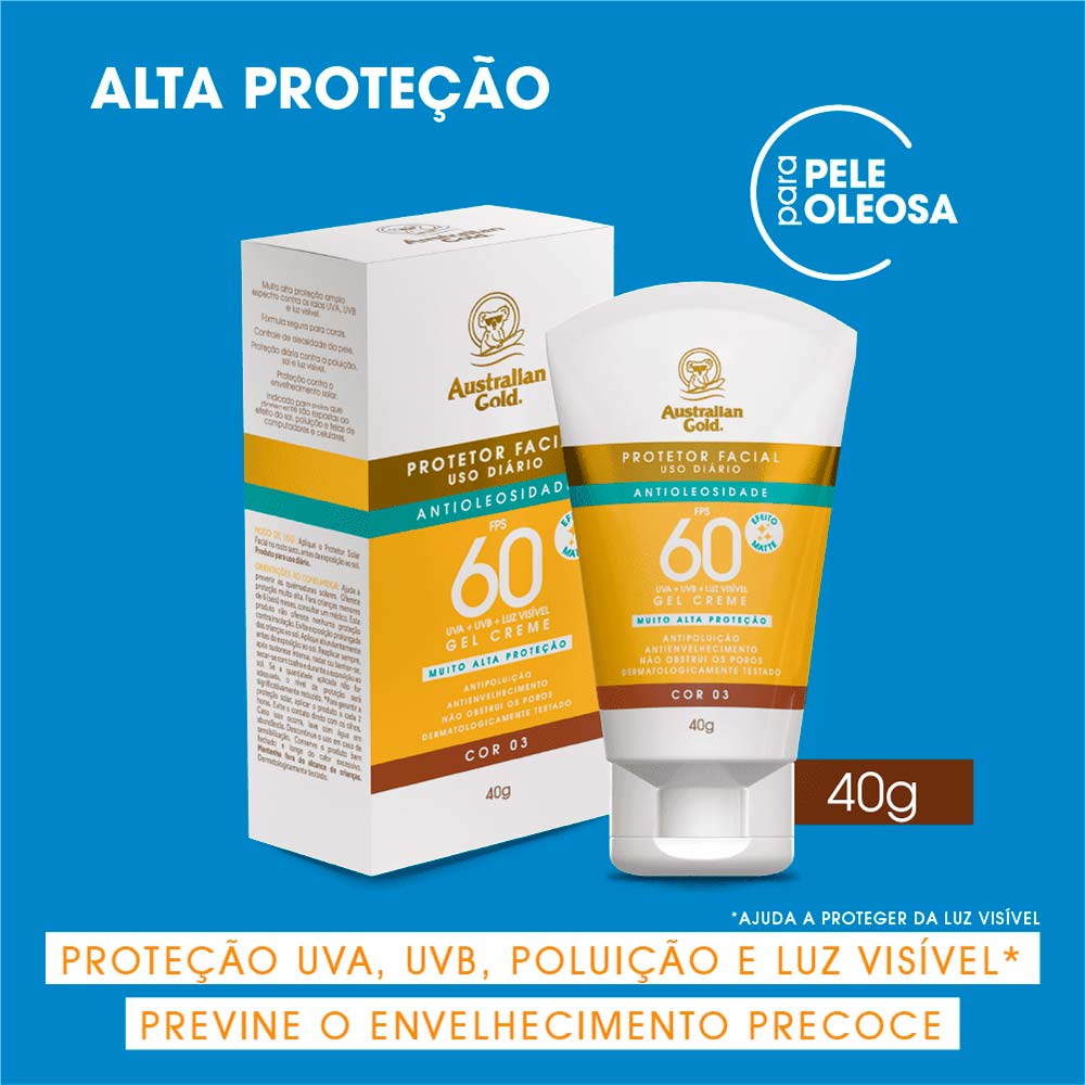 Protetor solar Facial com Cor Gel Creme Australian Gold