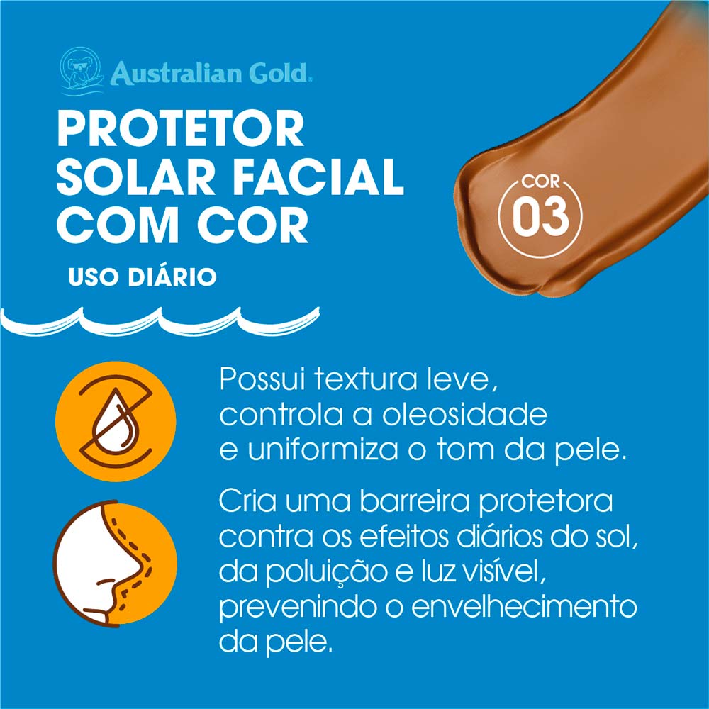 Protetor solar Facial com Cor Gel Creme Australian Gold