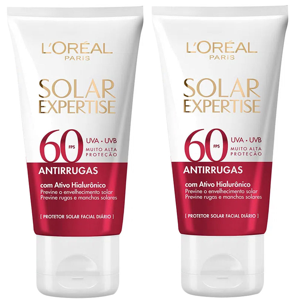 L’Oréal Paris Kit com 2 Unidades - Protetor Solar Facial Solar Expertise Antirrugas FPS60 - 40g