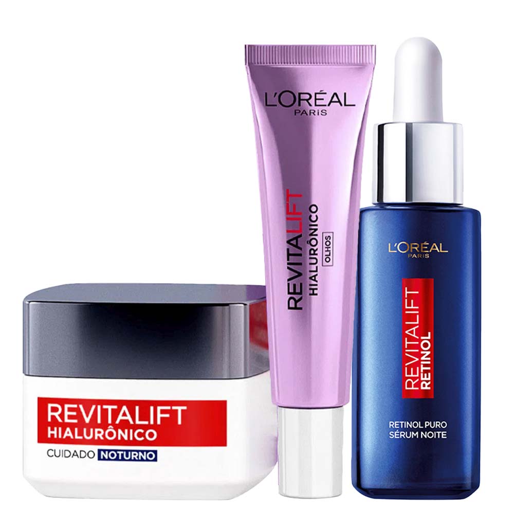 L’Oréal Paris Revitalift Kit – Sérum Antirrugas Noturno Retinol 30ml + Creme Anti-Idade Noturno 49g + Creme Anti-idade para os Olhos 15g