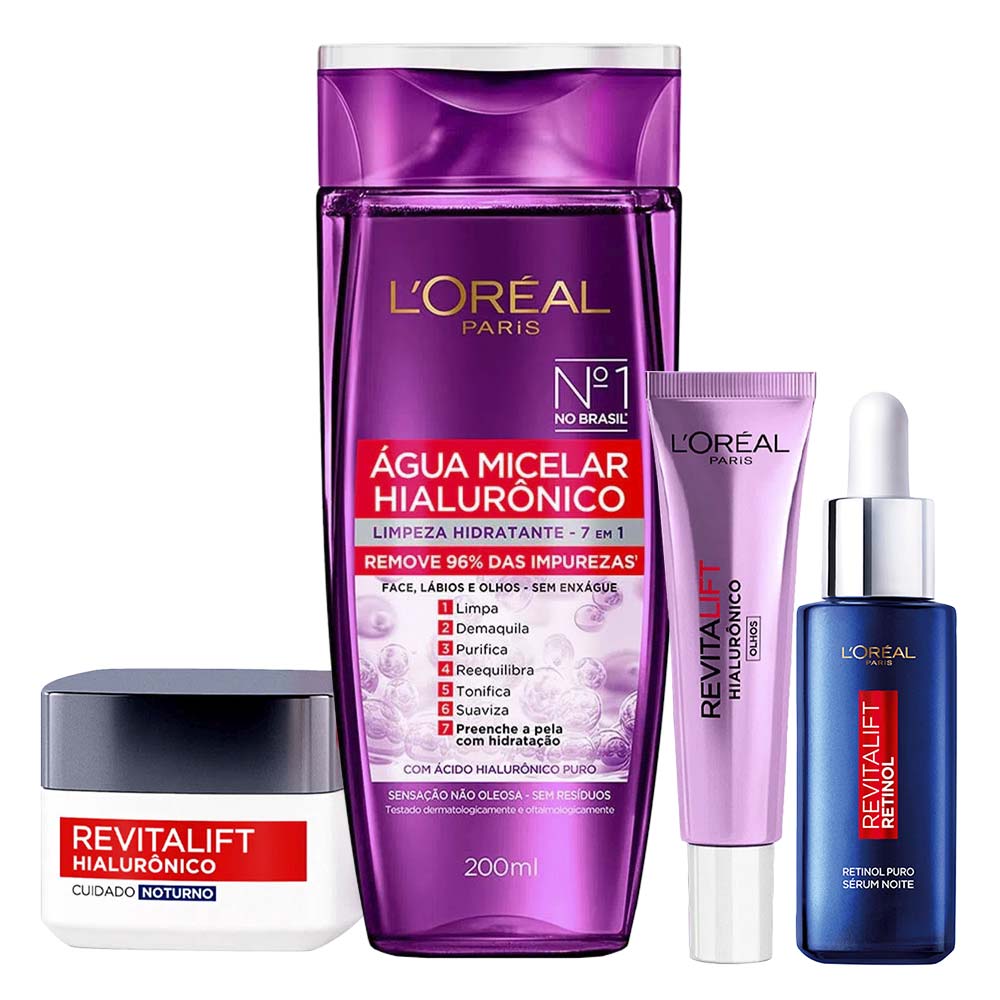 L’Oréal Paris Kit – Água Micelar 200ml + Sérum Noturno Antirrugas Retinol 30ml + Creme Anti-Idade Noturno 49g + Creme Anti-Idade para os Olhos 15g