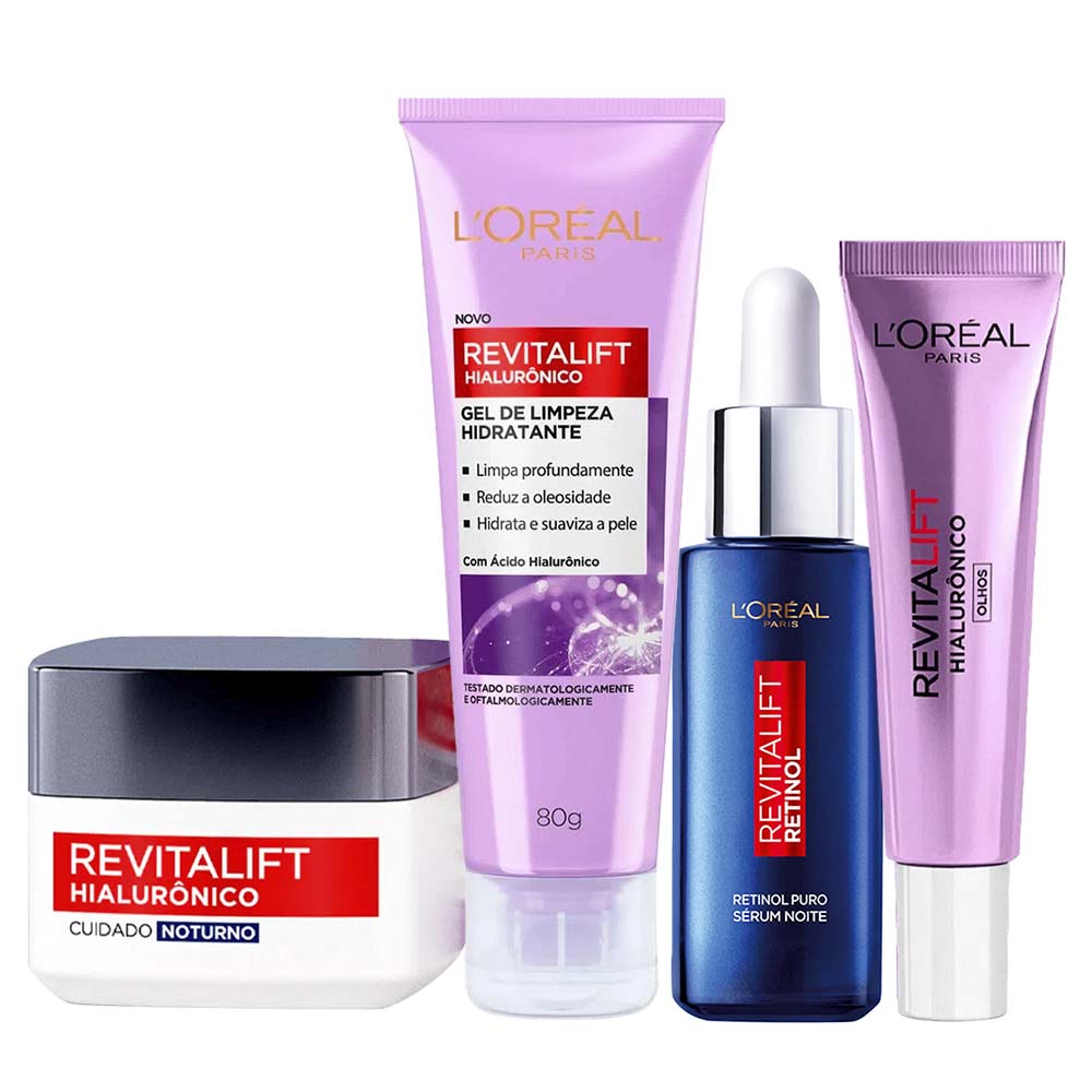 L’Oréal Paris Kit – Gel de Limpeza 80g + Sérum Noturno Retinol 30ml + Creme Noturno 49g + Creme para os Olhos 15g