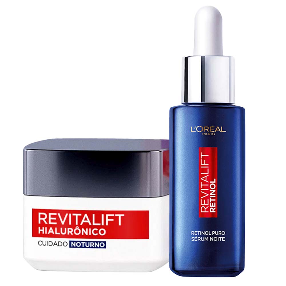 L’Oréal Paris Revitalift Kit – Sérum Facial Antirrugas Noturno Retinol 30ml + Creme Facial Anti-Idade Noturno Hialurônico 49g