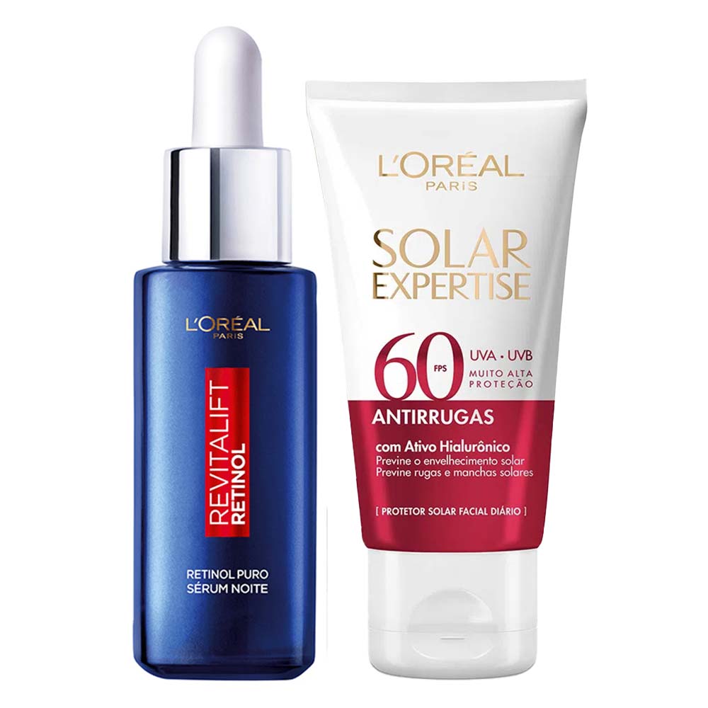L’Oréal Paris Kit – Sérum Facial Antirrugas Noturno Revitalift Retinol 30ml + Protetor Solar Facial Antirrugas Solar Expertise FPS60 40g