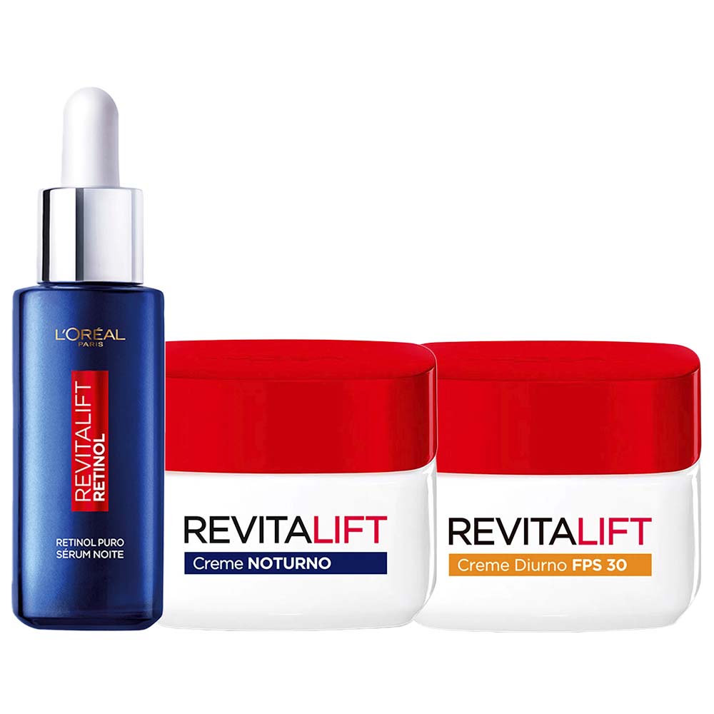 L’Oréal Paris Revitalift Kit – Sérum Antirrugas Noturno Retinol 30ml + Creme Anti-Idade Diurno 49g + Creme Noturno Anti-Idade Pro-Retinol 49g