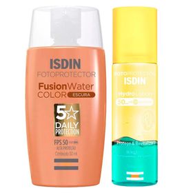 isdin-kit-protetor-solar-corporal-fotoprotector-hydrolotion-protetor-facial-fusion-water-5-stars-color-escura