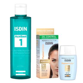 isdin-kit-sabonete-liquido-facial-acniben-protetor-solar-facial-fusion-water-5-stars-fps60-30ml