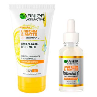 Garnier Skin Uniform & Matte Kit - Sérum Facial Antimarcas + Gel De Limpeza Facial Kit