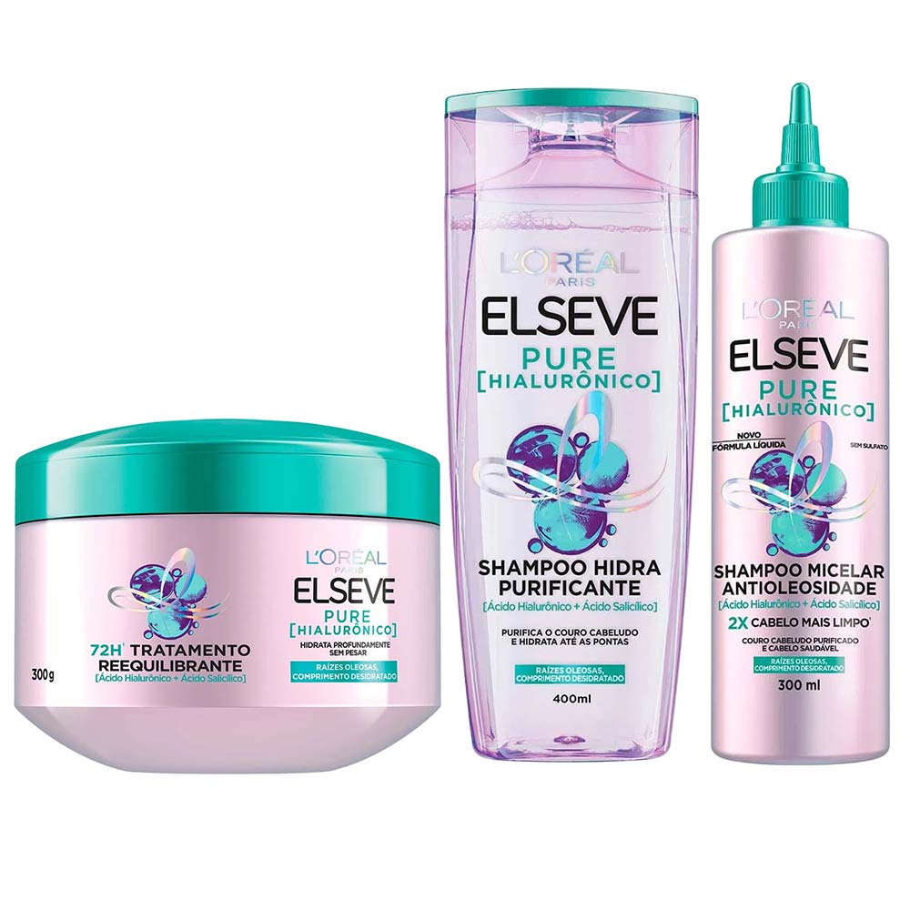 Elseve Pure Hialurônico Kit – Shampoo + Shampoo Micelar + Creme de Tratamento