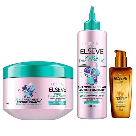 Elseve-Pure-Hialurônico-Kit---Shampoo-Micelar-+-Creme-de-Tratamento-+-Óleo-Extraordinário-Kit--1