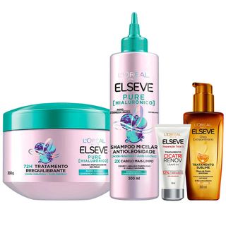 Elseve Pure Hialurônico Kit – Shampoo + Creme De Tratamento + Óleo Extraordinário + Leave In Cicatri Renov Kit