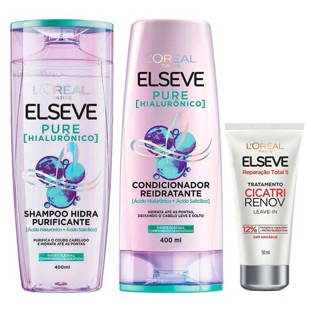 Elseve-Pure-Hialurônico-Kit-–-Shampoo-+-Condicionador-+-Leave-In-Tratamento-Cicatri-Renov-Kit--1