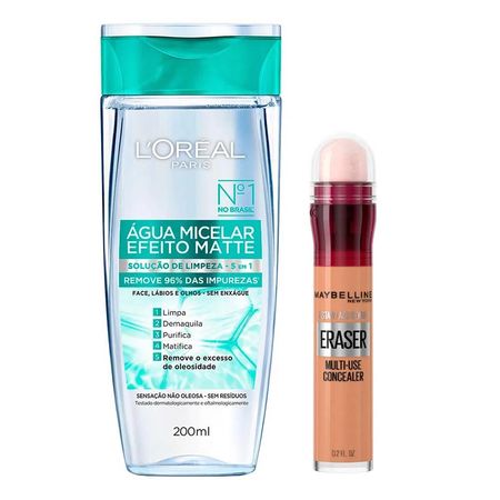 L’Oréal-Paris-+-Maybelline-Kit---Água-Micelar-Efeito-Matte-+-Corretivo-Líquido-Medium-Kit--1