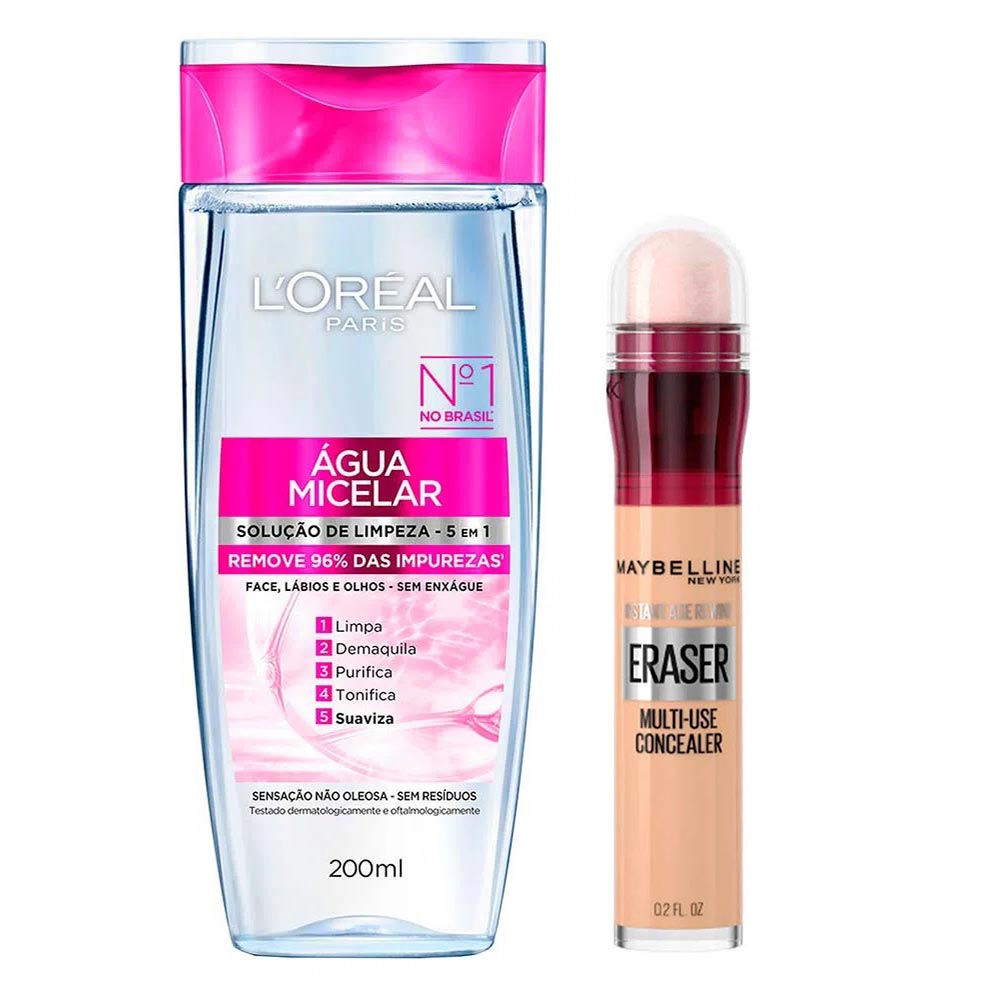 L’Oréal Paris + Maybelline Kit - Água Micelar Solução de Limpeza + Corretivo Líquido Light