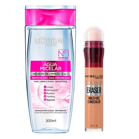 L’Oréal-Paris-+-Maybelline-Kit---Água-Micelar-Solução-de-Limpeza-+-Corretivo-Líquido-Medium-Kit--1