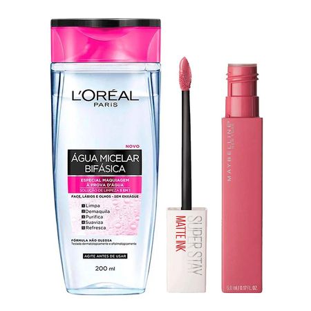 L'Oréal-Paris-+-Maybelline-Kit---Água-Micelar-Bifásica-+-Batom-Líquido-Longa-Duração-Lover-Kit--1