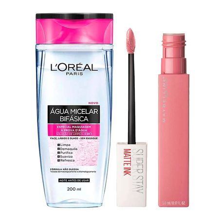 L'Oréal-Paris-+-Maybelline-Kit---Água-Micelar-Bifásica-+-Batom-Líquido-Longa-Duração-Dreamer-Kit--1