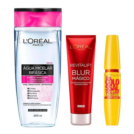 L’Oréal-Paris-+-Maybelline-Kit---Água-Micelar-Bifásica-+-Primer-Blur-Mágico-+-Máscara-de-Cílios-Super-Filme-Kit--1