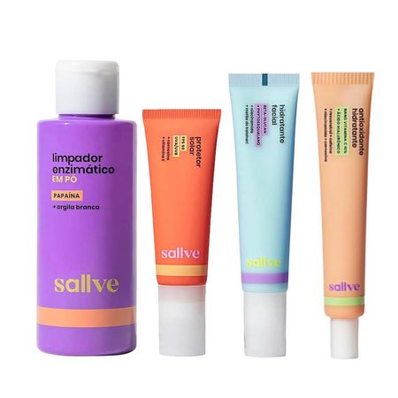 Sallve-Kit---Limpador-Enzimático-em-Pó-+-Sérum-Facial-+-Gel-Creme-+-Protetor-Solar-Facial-FPS60-Kit--1
