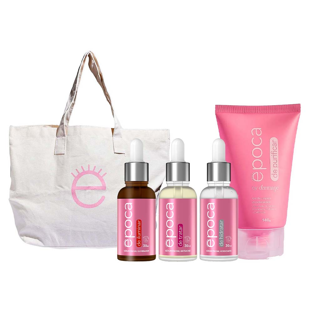 Época by Dermage Kit – Época de Hidratar 30ml + Época de Iluminar 30ml + Época de Tratar 30ml + Época de Purificar 140g + Ecobag Época Cosméticos