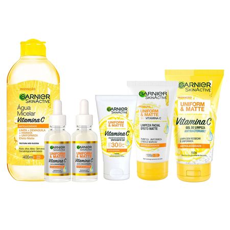 Garnier-Rotina-Completa-Kit---Creme-de-Limpeza-+-Água-Micelar-+-2-Séruns-Faciais-+-Protetor-Solar-+-Gel-de-Limpeza-Kit--1