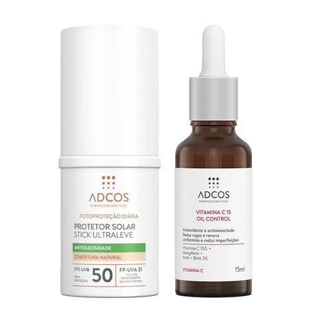 Adcos-Dermocosméticos-Kit---Sérum-Facial-+-Protetor-Solar-Antioleosidade-Stick-com-Cor-Peach-Kit--1