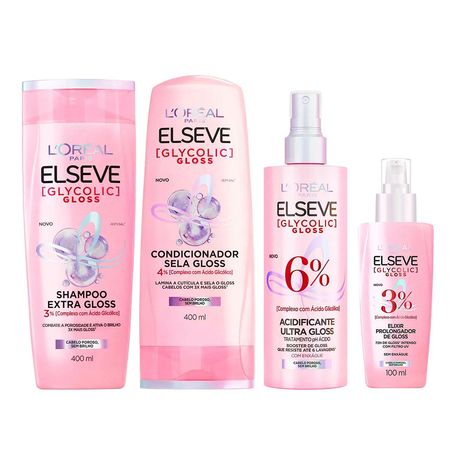 Elseve-Glycolic-Gloss-Kit-–-Shampoo-+-Condicionador-+-Tratamento-Acidificante-+-Sérum-Kit--1