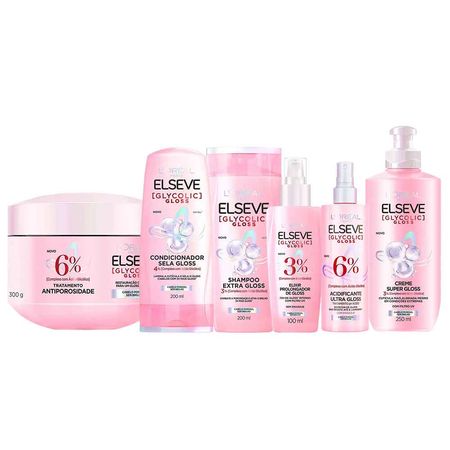 Elseve-Glycolic-Gloss-Kit---Shampoo-+-Condicionador-+-Creme-Super-+-Sérum-+-Tratamento-+-Creme-Antiporosidade-Kit--1