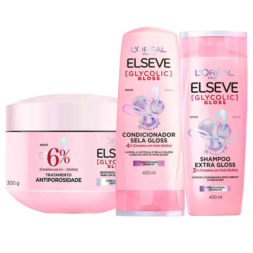 Elseve Glycolic Gloss Kit - Shampoo + Condicionador + Creme de Tratamento