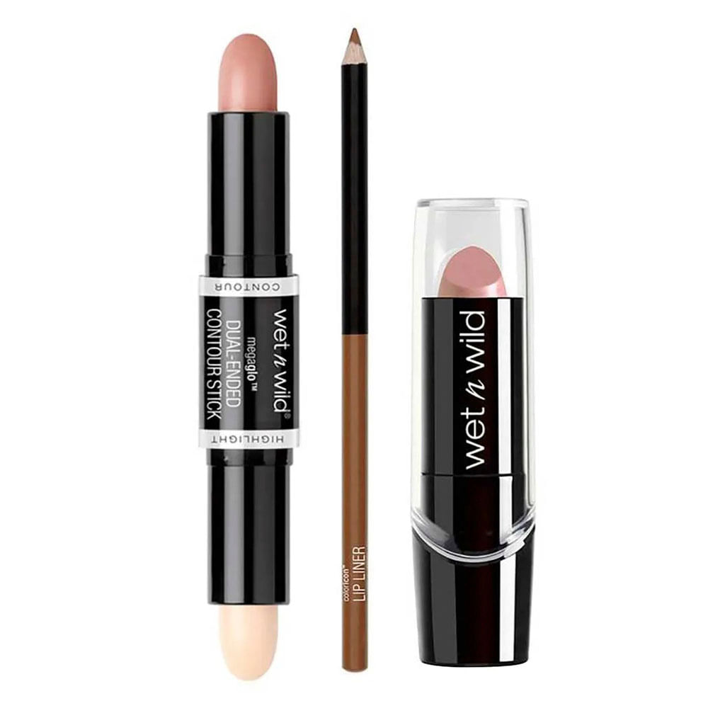 wet n wild Kit - Lápis Delineador Labial + Bastão de Contorno + Batom Cremoso