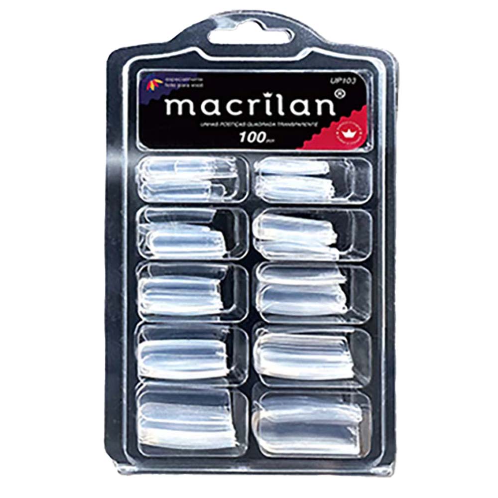 Macrilan Kit de Unhas Postiças Quadrada Transparente 100 Peças - UP103