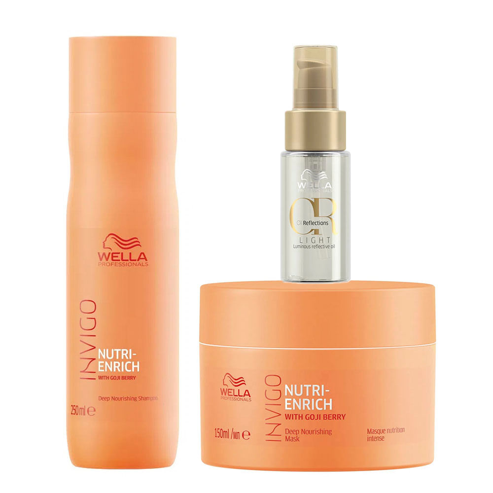Wella Professionals Invigo Nutri-Enrich Kit – Shampoo + Máscara + Óleo Capilar Light
