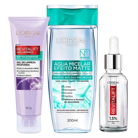 L'Oréal-Paris-Kit---Gel-de-Limpeza-+-Sérum-Preenchedor-+-Água-Micelar-Efeito-Matte-Kit--1