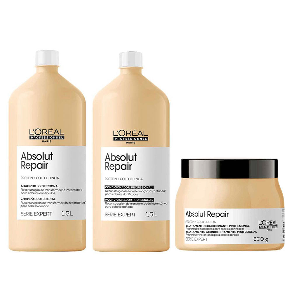 L'Oréal Professionnel Absolut Repair Gold Quinoa + Protein Kit – Shampoo + Máscara de Tratamento + Condicionador