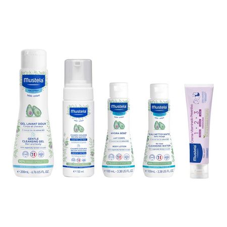 Mustela-Essenciais-Kit---Gel-+-Shampoo-+-Loção-Hidratante-+-Água-de-Limpeza-+-Creme-de-Assaduras-Kit--1