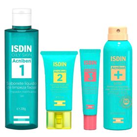 isdin-acniben-kit-gel-secativo-sabonete-facial-gel-creme-facial-spray-corporal-antiacne