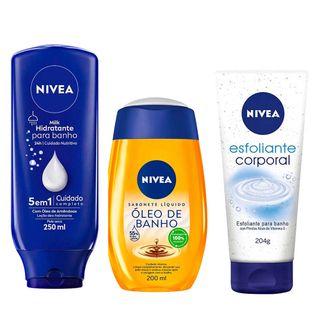 NIVEA Kit - Esfoliante Corporal + Sabonete Líquido Óleo + Hidratante Para Banho