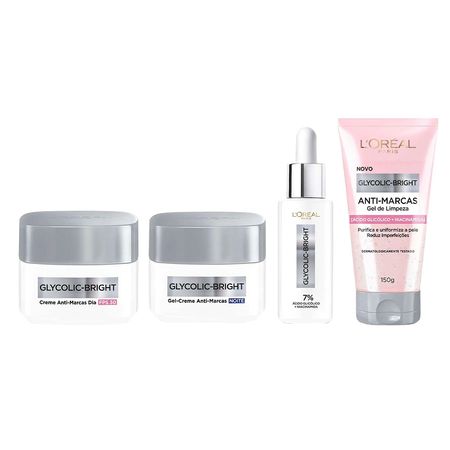L'Oréal-Paris-Glycolic-Bright-Kit-–-Gel-Creme-Dia-+-Gel-Creme-Noite-+-Sérum-+-Gel-de-Limpeza-Kit--1