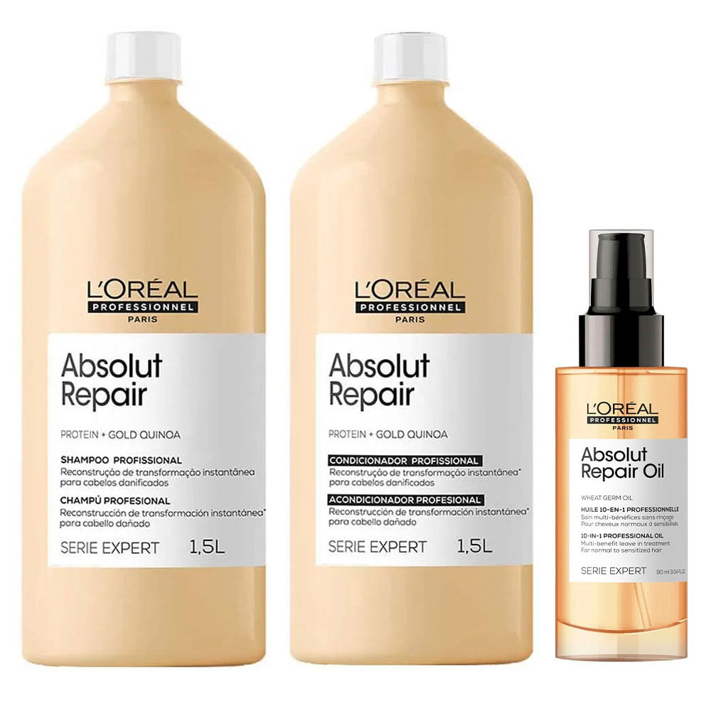 L'Oréal Professionnel Absolut Repair Kit – Shampoo + Condicionador + Óleo Capilar