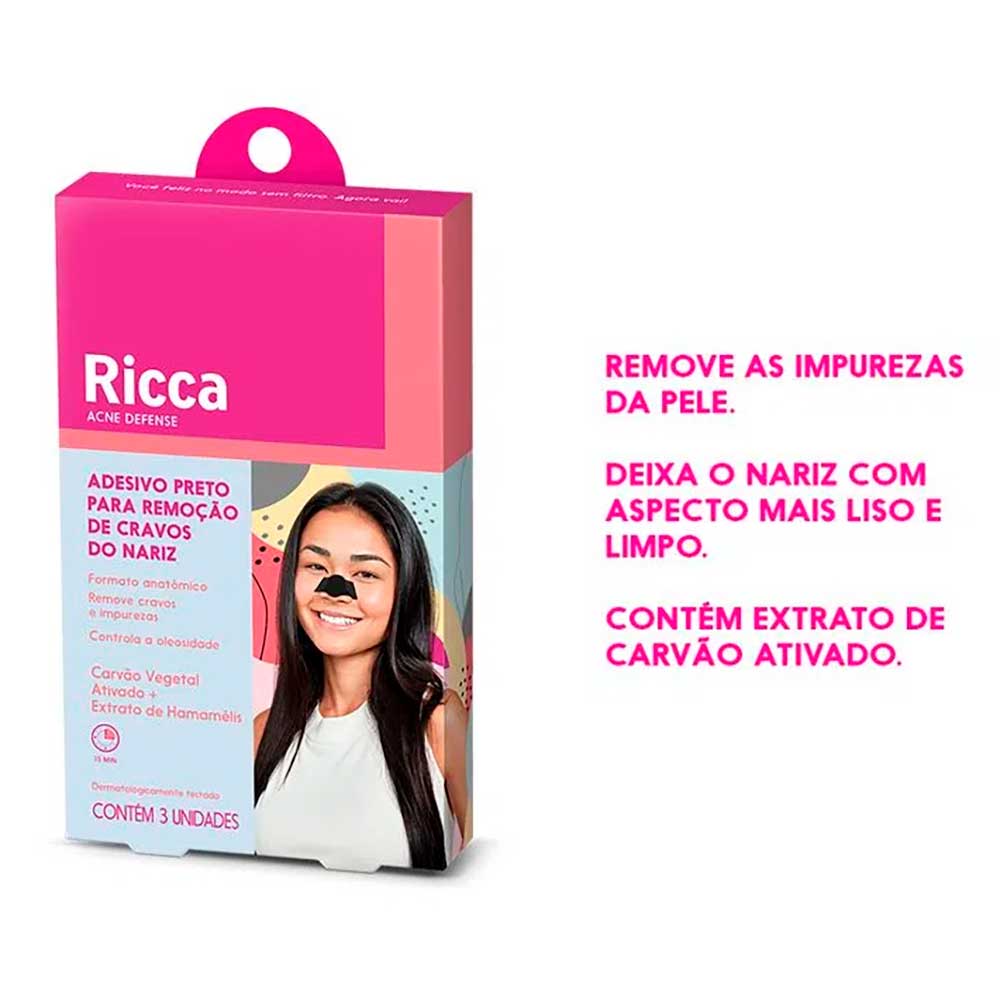 Adesivo Para Remoção de Cravos do Nariz Ricca - Faixa Preta Contra os Cravos