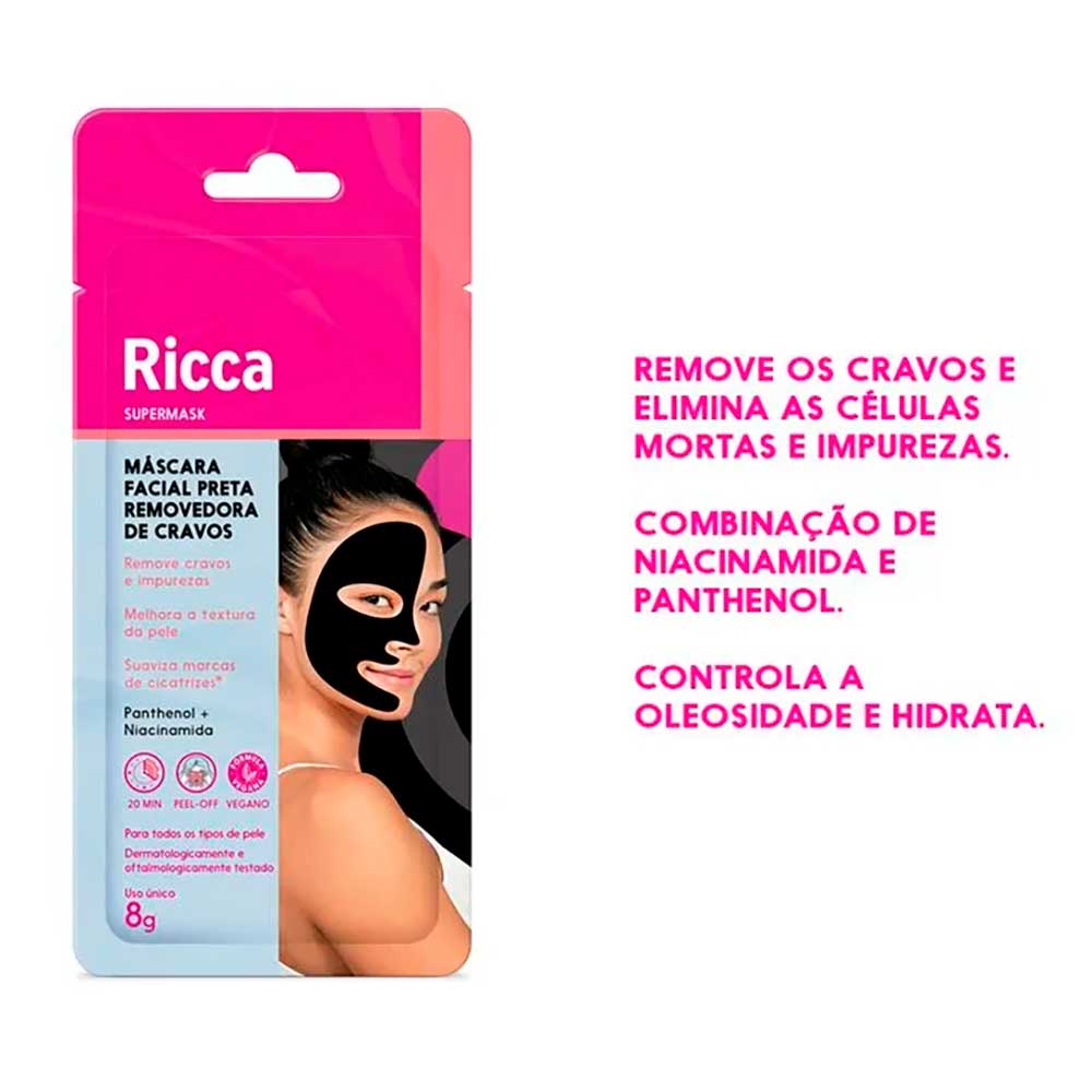 Máscara Preta Facial Ricca - 1,2,3 Adeus Cravos!
