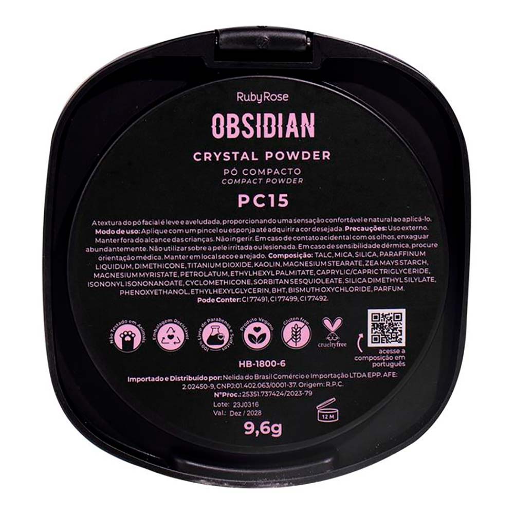 Pó Compacto Ruby Rose Obsidian Crystal Powder