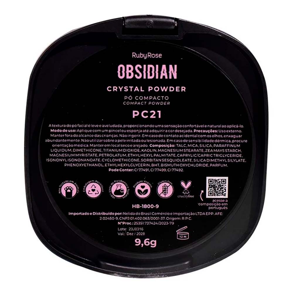 Pó Compacto Ruby Rose Obsidian Crystal Powder