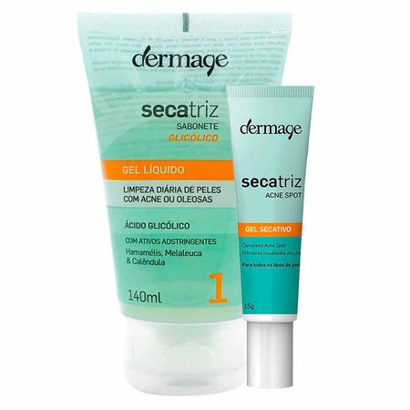 Dermage-Secatriz-Kit---Sabonete-Líquido-Facial-+-Gel-Secativo-Acne-Spot-para-Peles-Oleosas-e-Acneicas-Kit--1