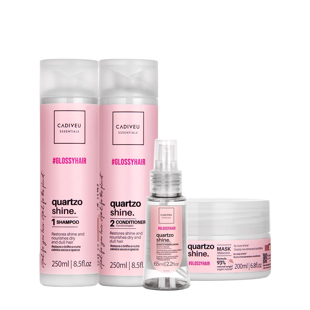 Kit Cadiveu Professional Quartzo Shine Shampoo Condicionador Máscara e Óleo (4 produtos)