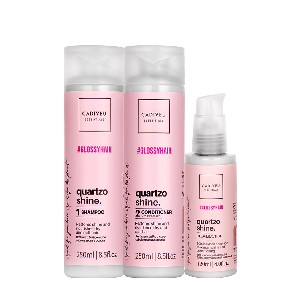 Kit Cadiveu Professional Quartzo Shine Shampoo Condicionador e Balm (3 produtos).