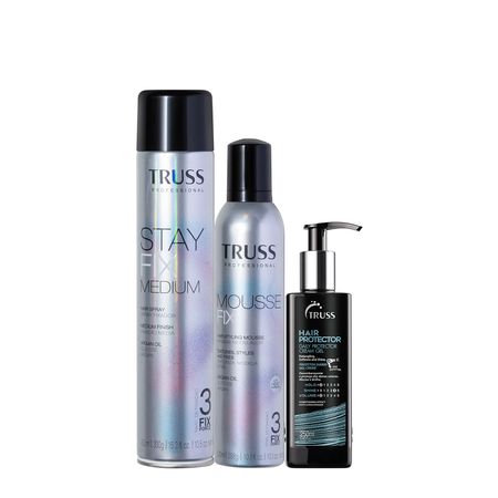 Kit-Truss-Mousse-Fix-Mousse-Modelador-Shine-Fix-Medium-Fixador-e-Hair-Protector-(3-produtos)--1